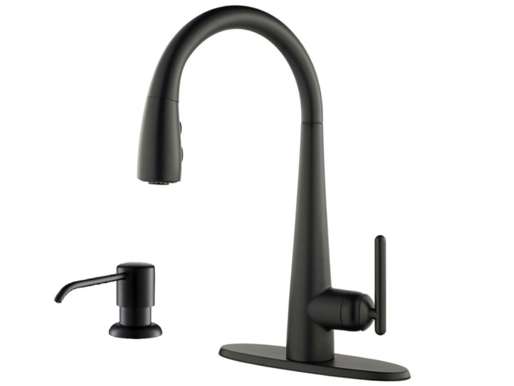 Pfister Lita Single-Handle Pull-Down Sprayer Kitchen Faucet with Soap Dispenser in Matte Black