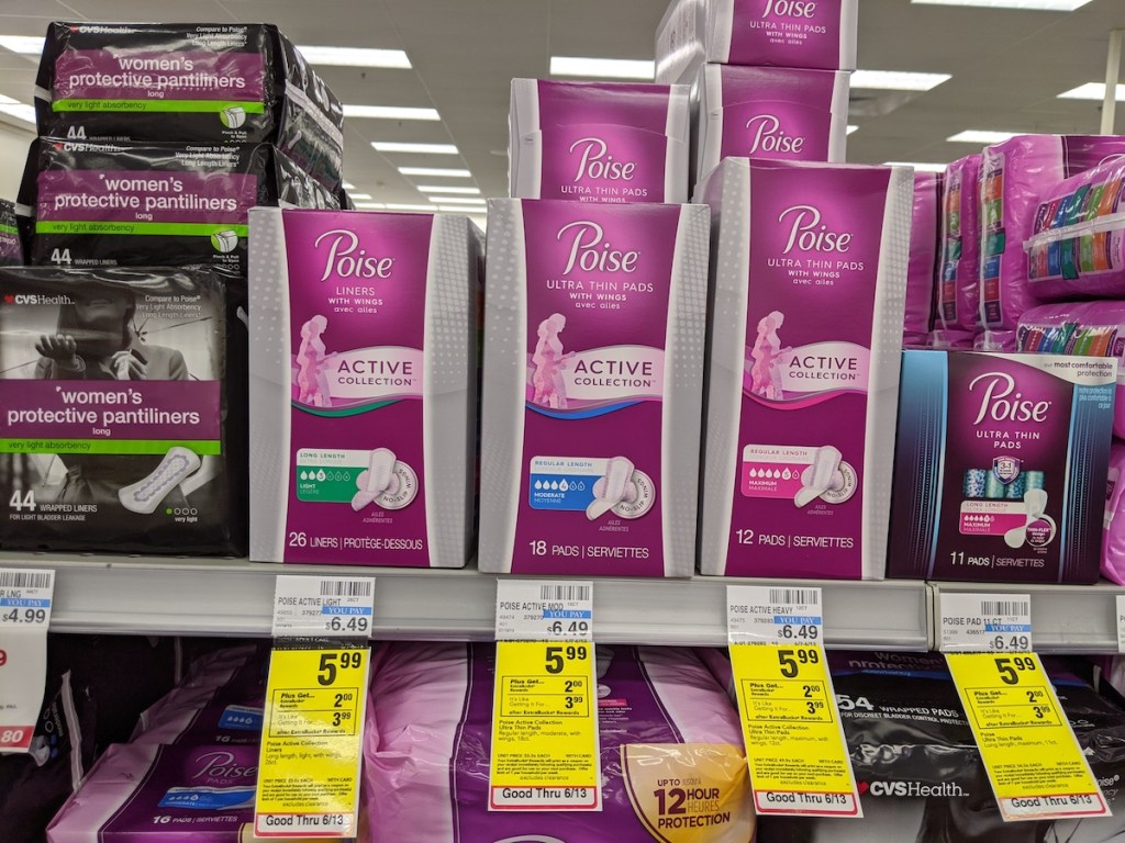 Poise Active liners on CVS shelf