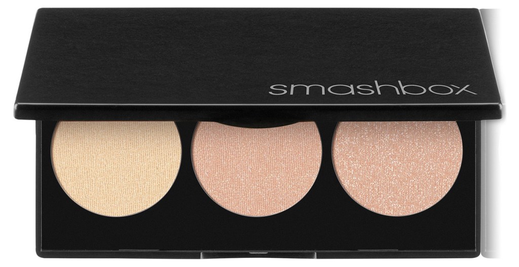 smashbox highlighter palette with three pans of different shades of highlighter