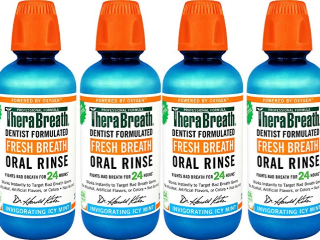 TheraBreath Fresh Breath Invigorating Icy Mint Oral Rinse bottles