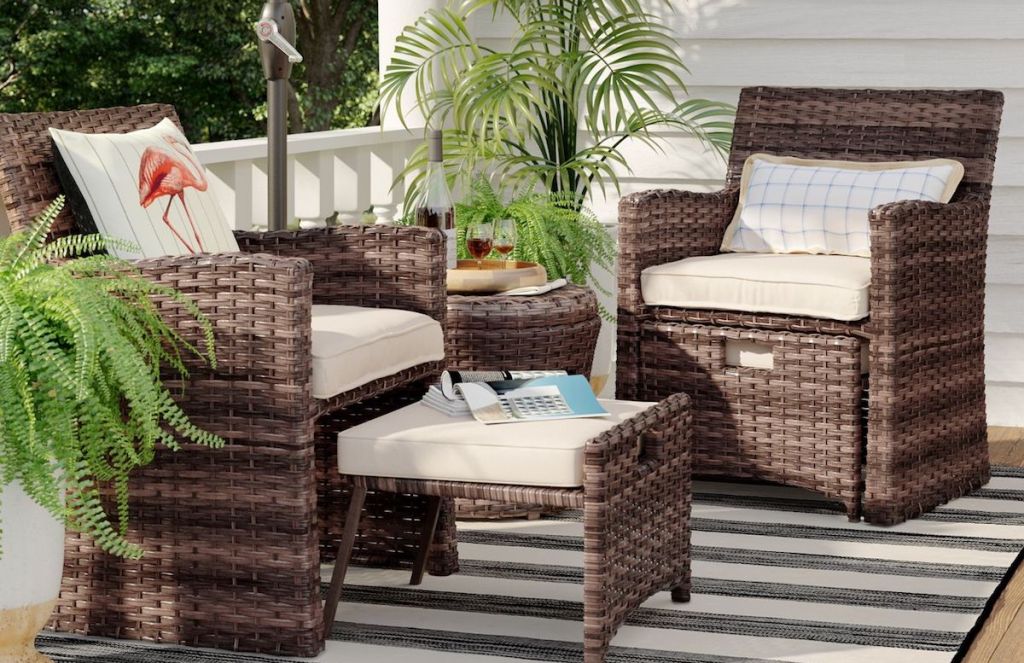 wicker patio set with cushions