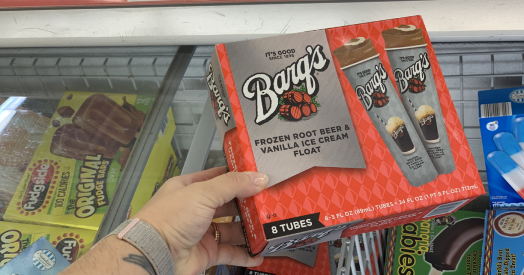 barq's root beer float pops in box in hand at store