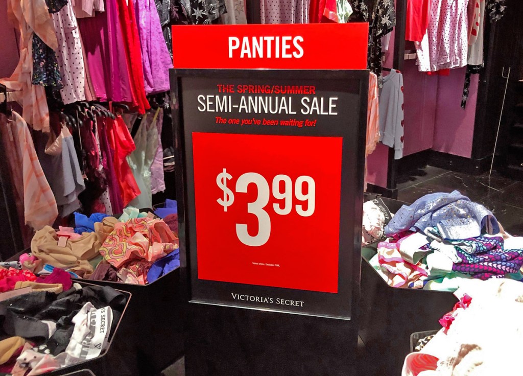 black and red sale sign for $3.99 panties