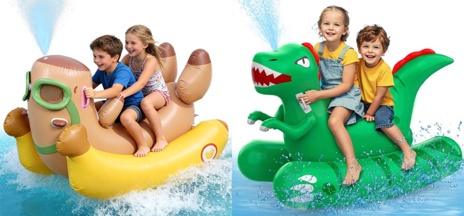 banana and dinosaur giant pool floats 