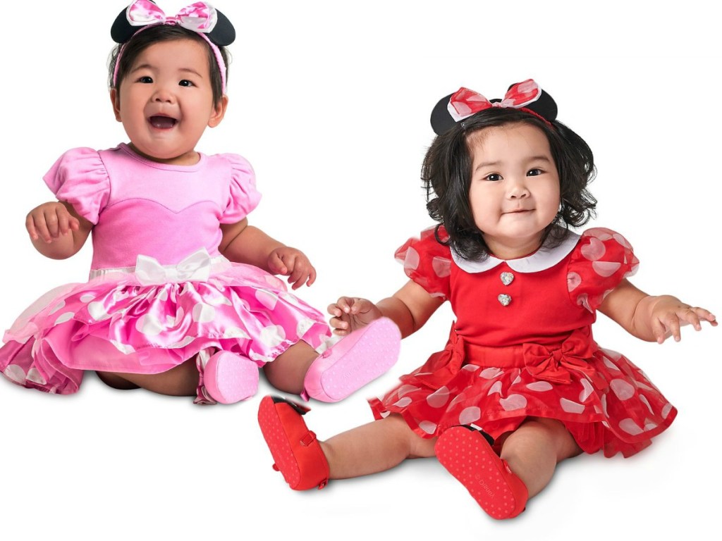2 babies wear Minnie Mouse inspired outfits