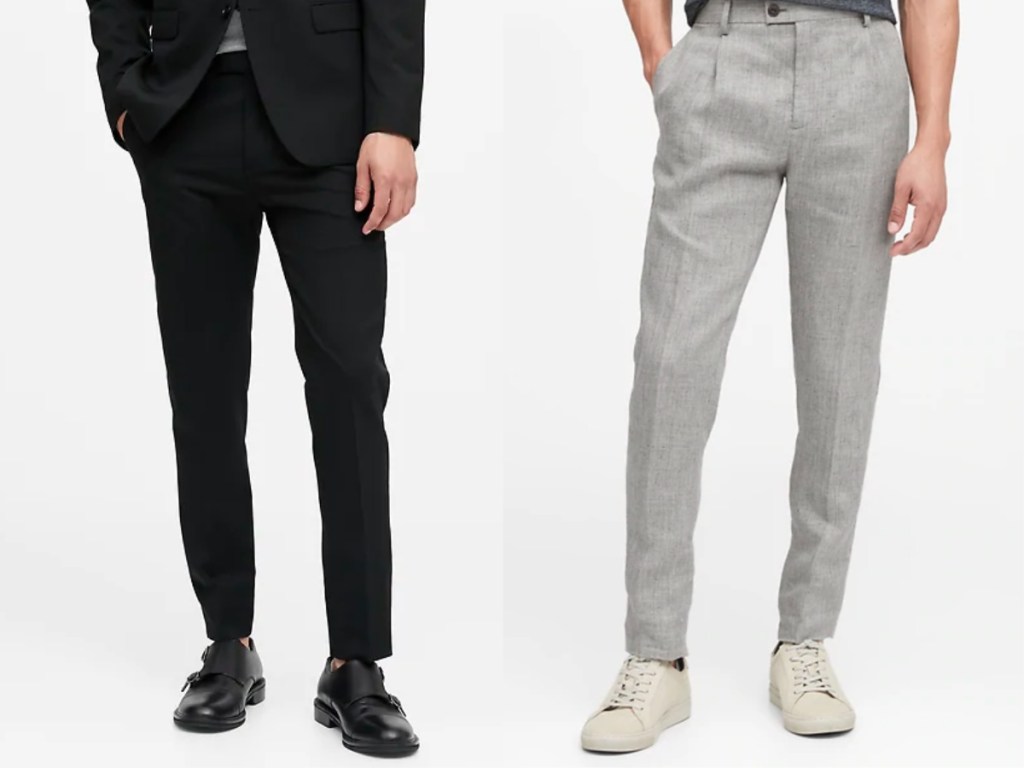 men wearing black and gray dress pants