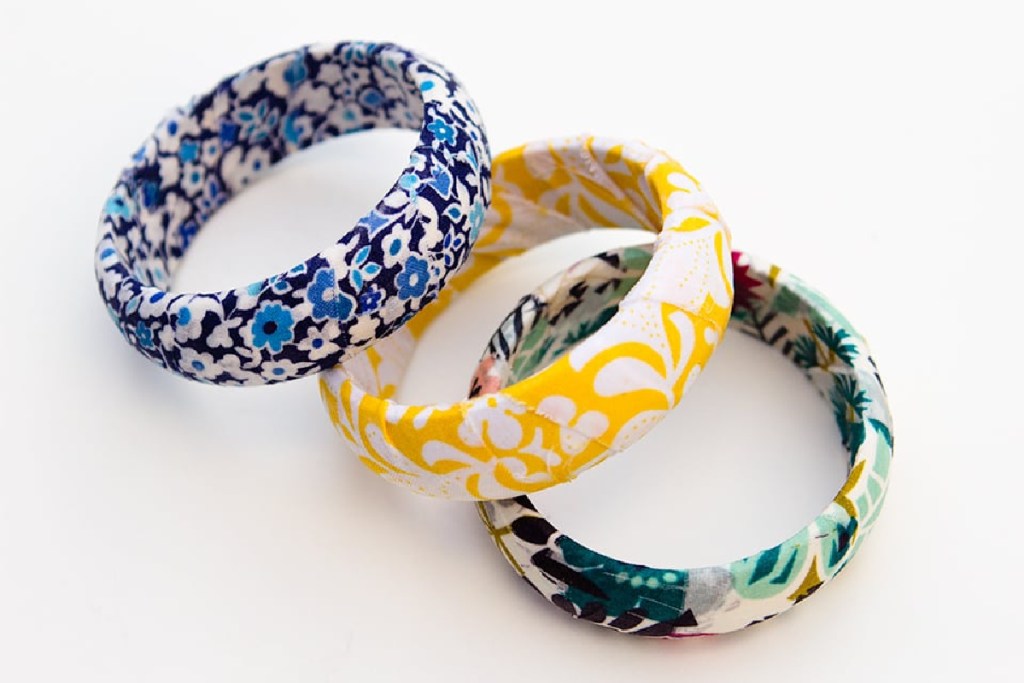3 bangle bracelets wrapped in fabric - upcycle