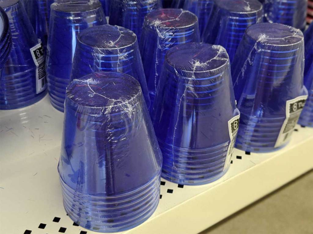 plastic blue cups