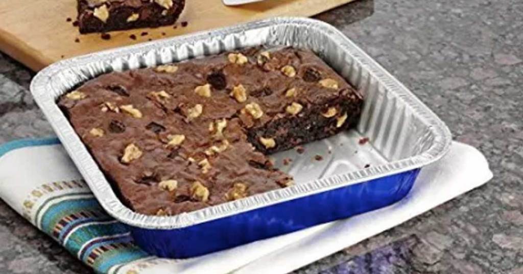 brownie in pan on table