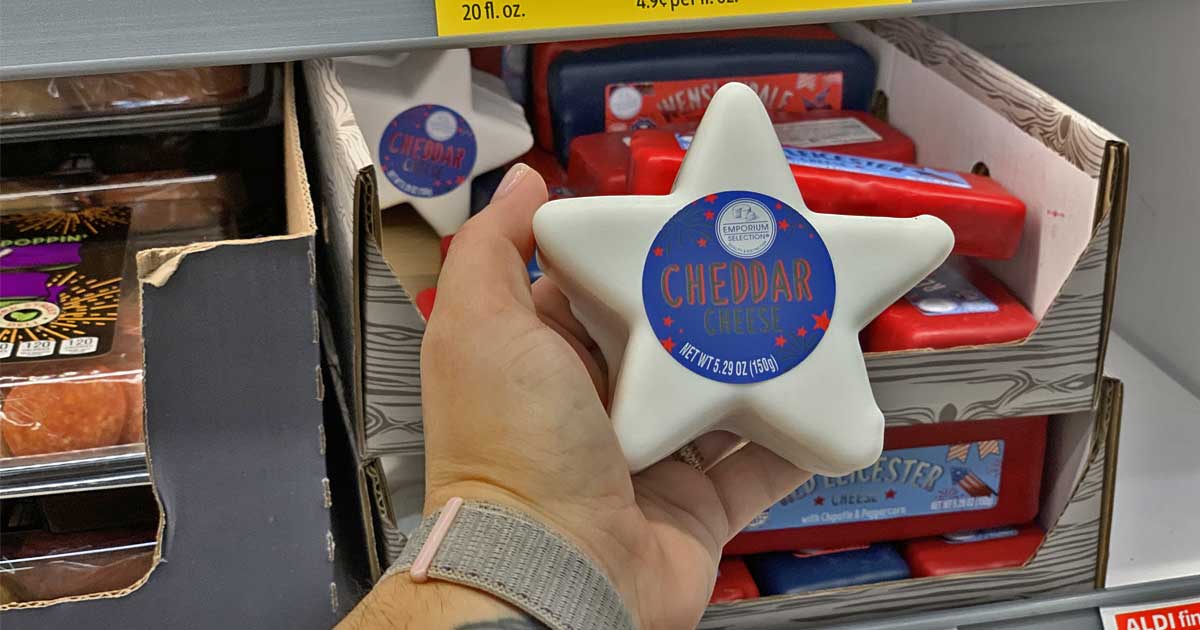 hand holding a white star shaped cheese in store