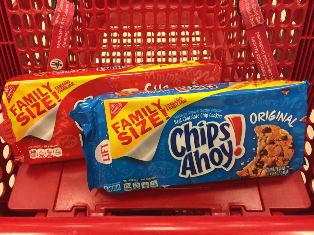 basket with 2 packs of family sized cookies