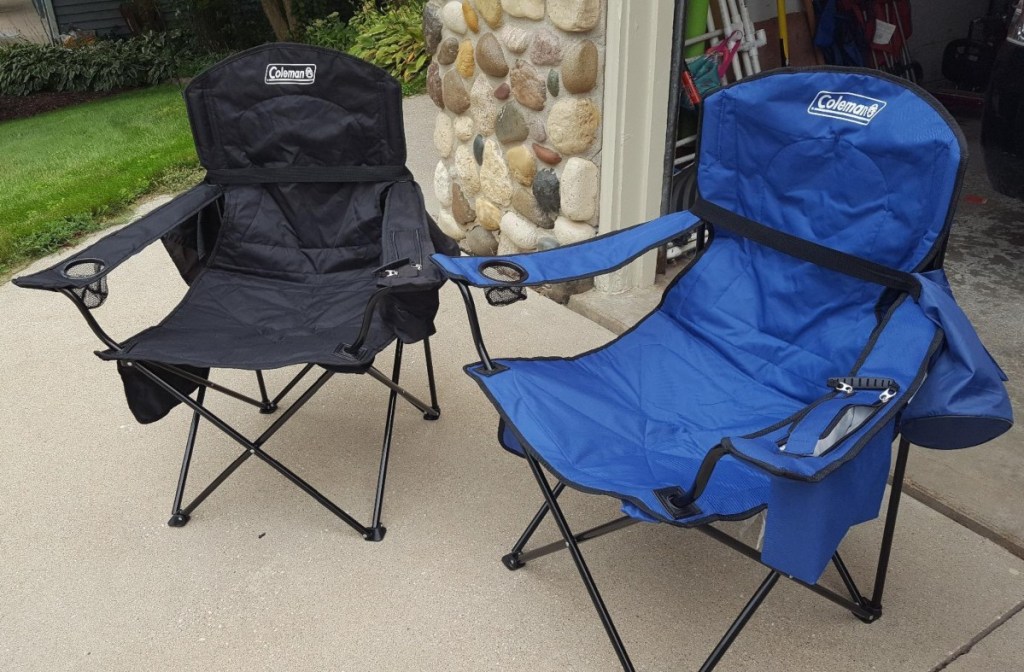 two camping chairs in blue and black