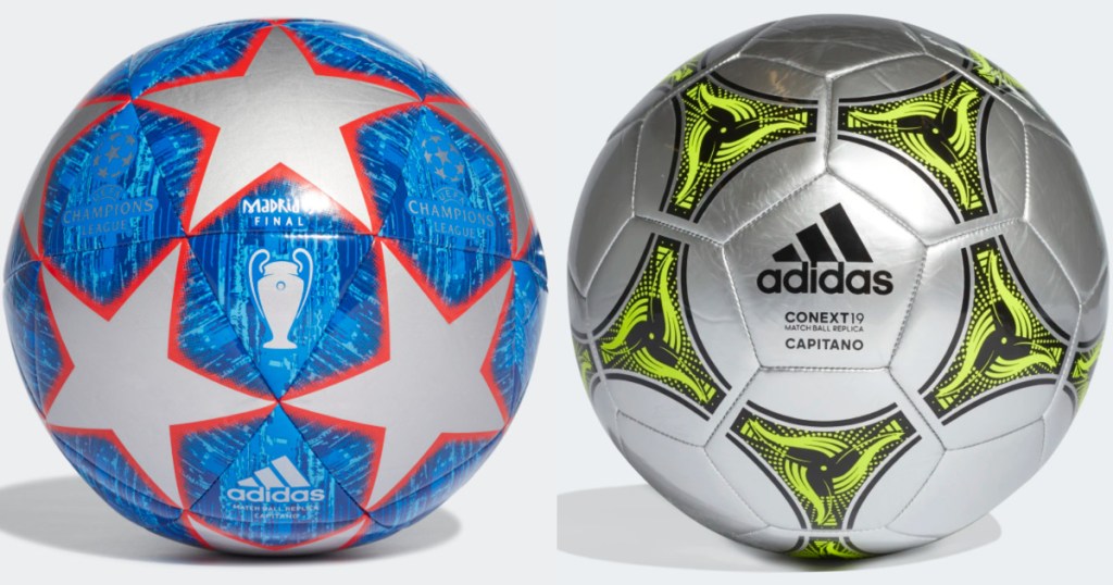 2 colorful adidas soccer balls 