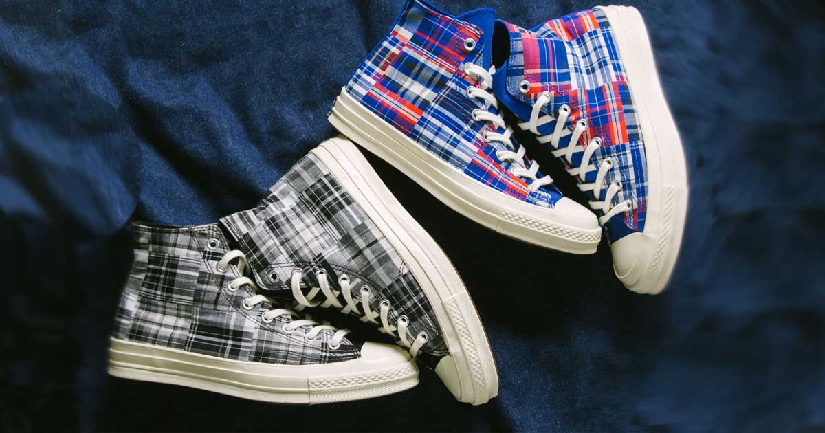 plaid black and red/blue high top shoes 