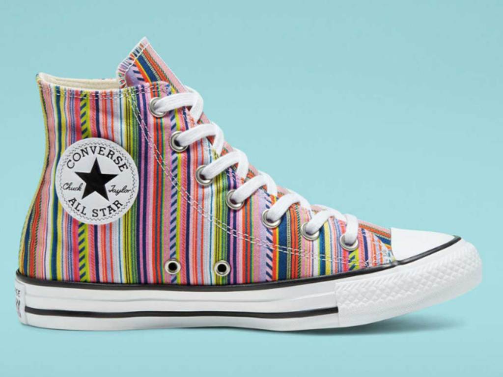 high top shoes in multi colored stripes