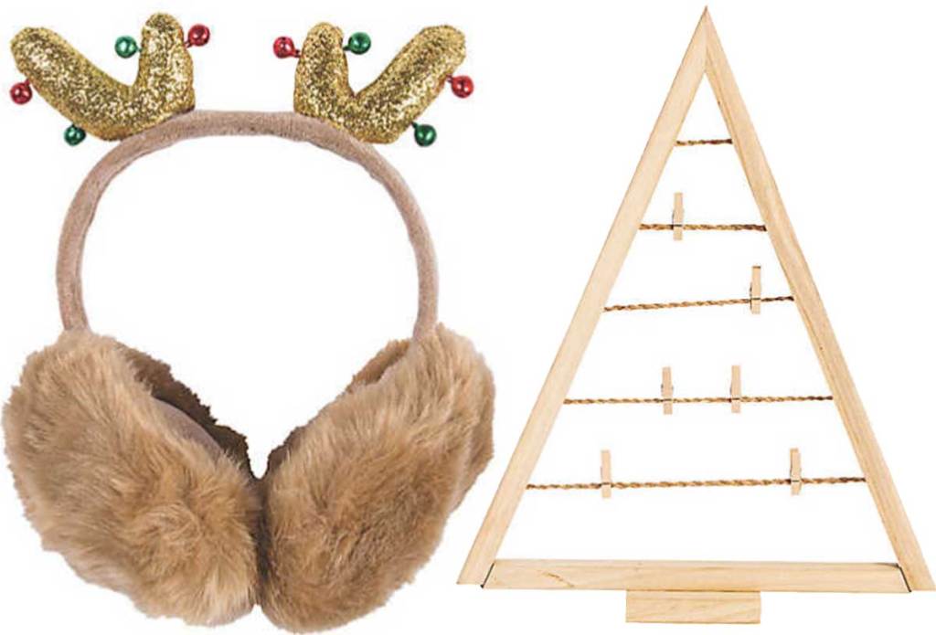 ear muffs and christmas tree wooden