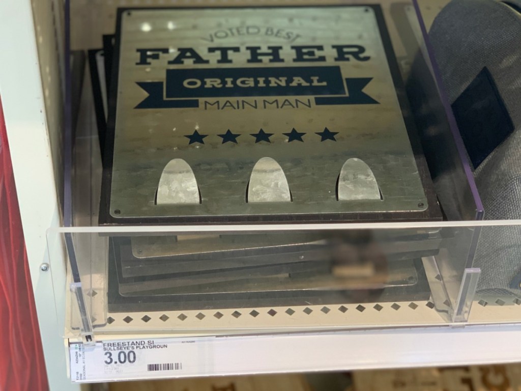store shelf with plaque for Father's Day