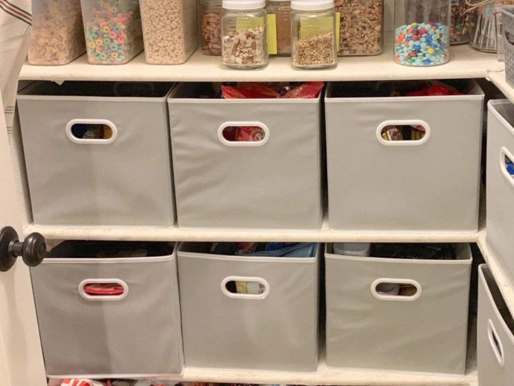 storage bins in pantry