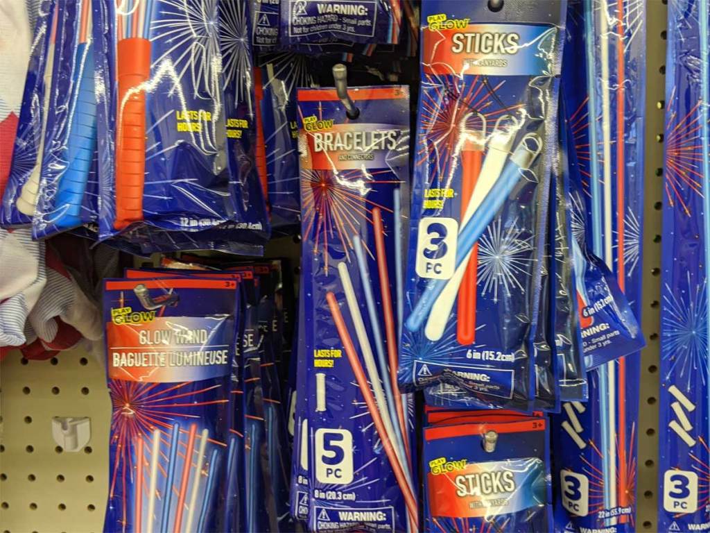 patriotic glow sticks on display in store