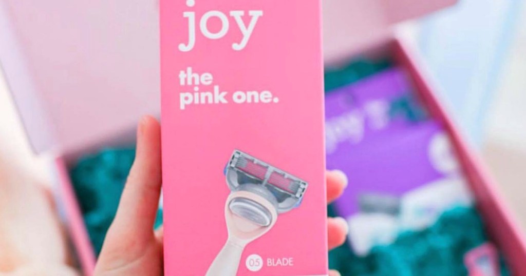 holding Joy the pink razor 