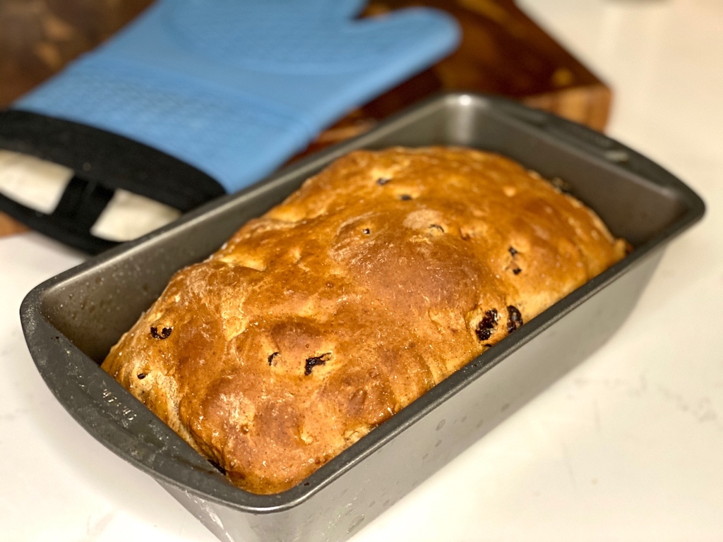 homemade bread in loaf pan 