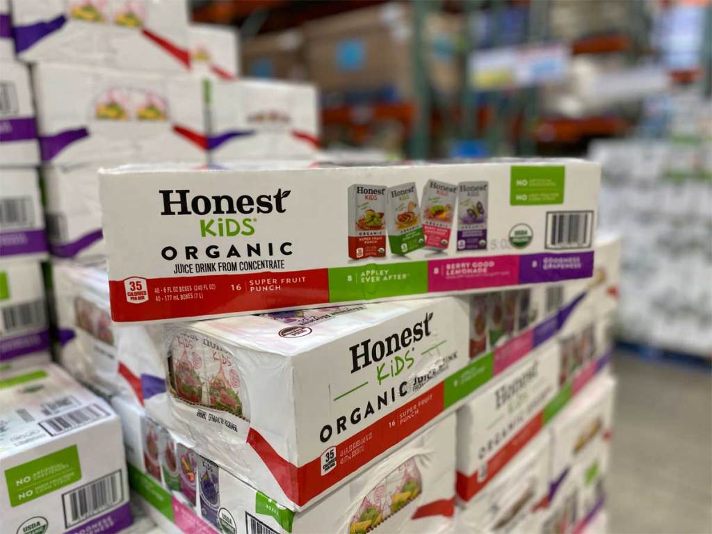 honest kids organic juice drinks on display in store