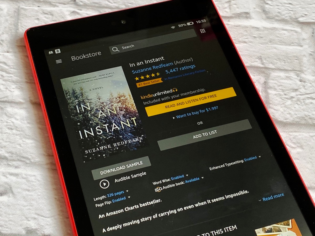 Kindle montrant l'écran d'achat pour In An Instant