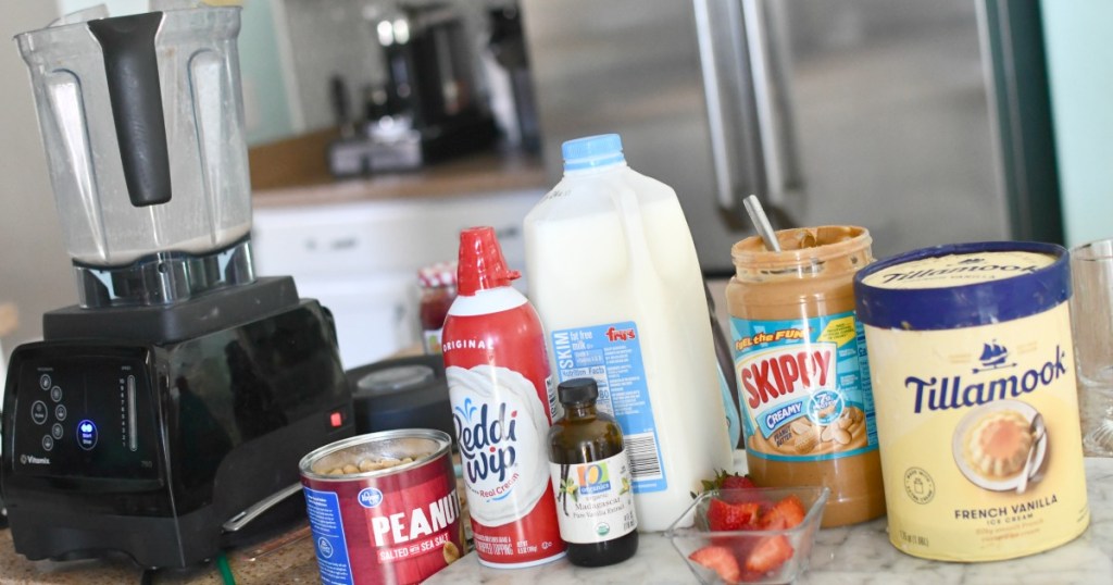 ingredients for peanut butter and jelly milkshakes