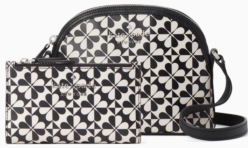 kate spade geo print black and white bag and wallet