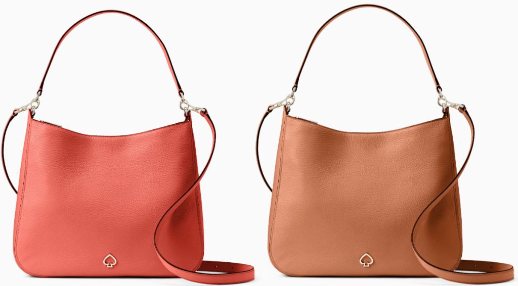 coral and tan kate spade hand bags