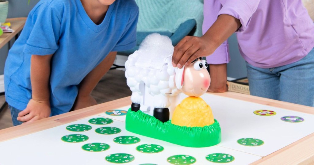 kids playing Baa Baa Bubbles Bubble-Blasting Game with Interactive Sneezing Sheep