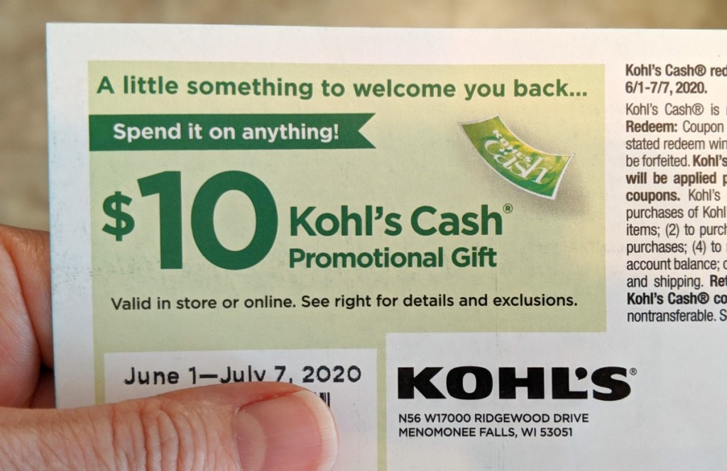 hand holding kohls cash mailer