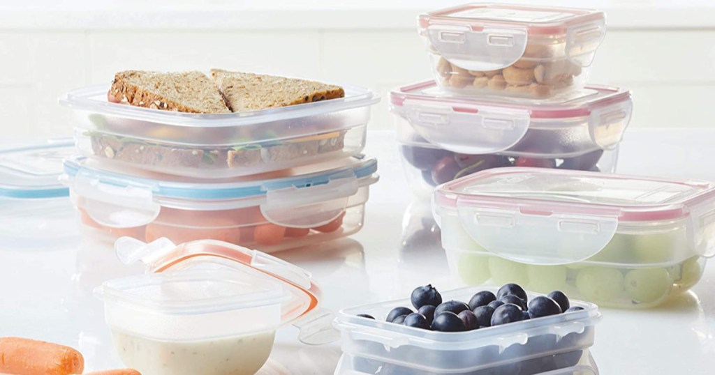 storage food containers with lids showing food contents