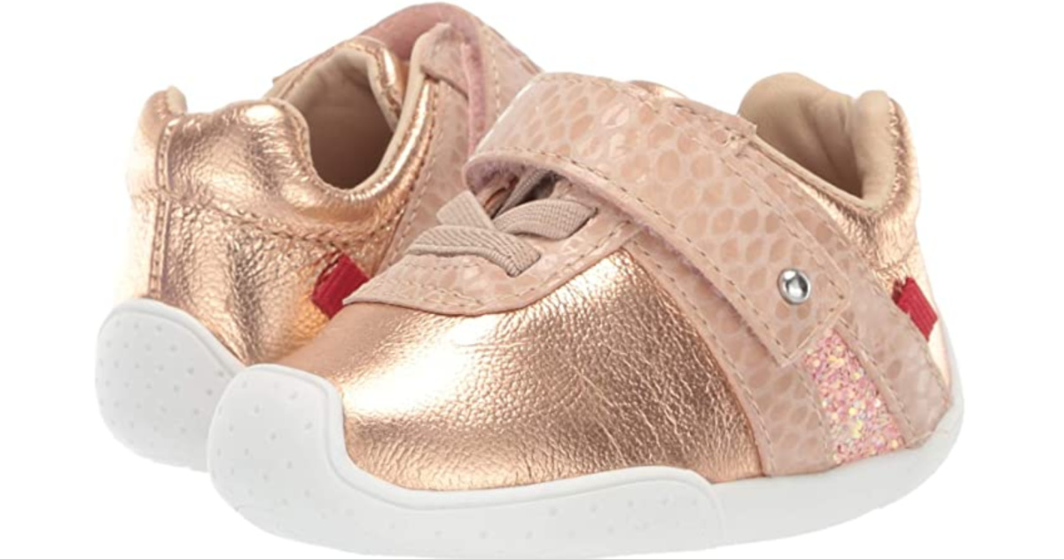 rose gold sparkly toddler shoes with front strap