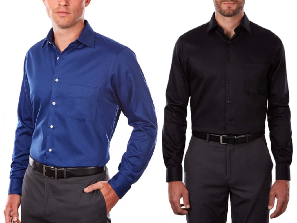 men wearing blue and black button down dress shirts