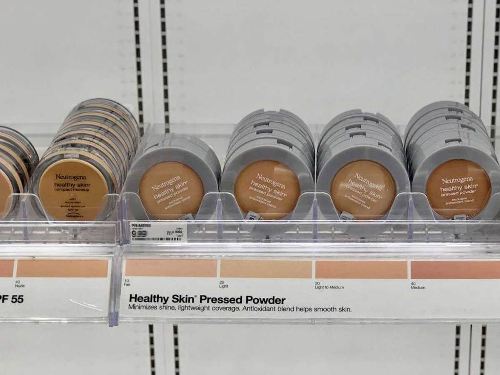 display of pressed powder in a store