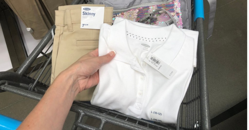 cart with old navy pants and polo kids uniform pieces