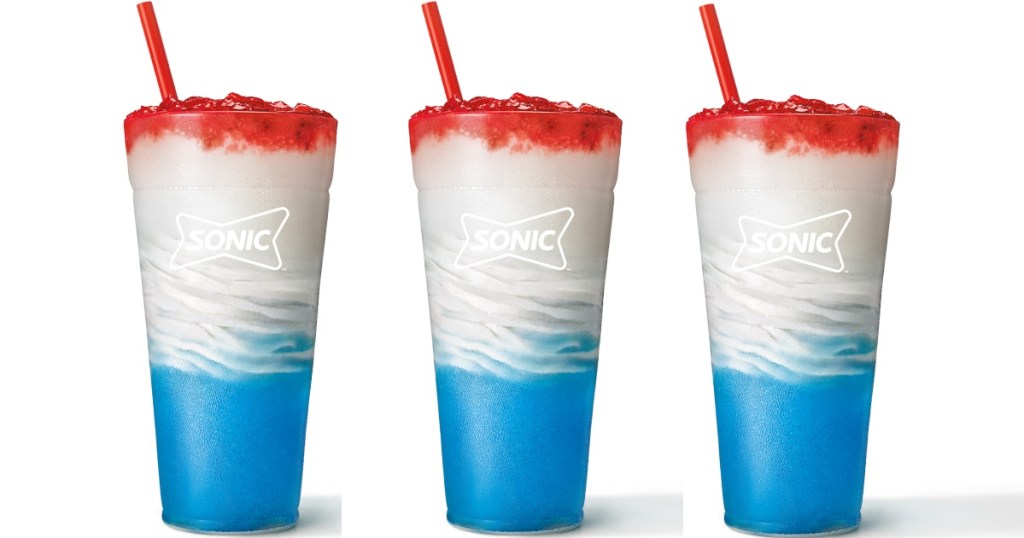 3 red white and blue frozen drinks