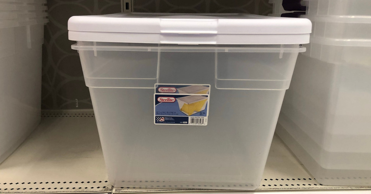 storage bins on shelf