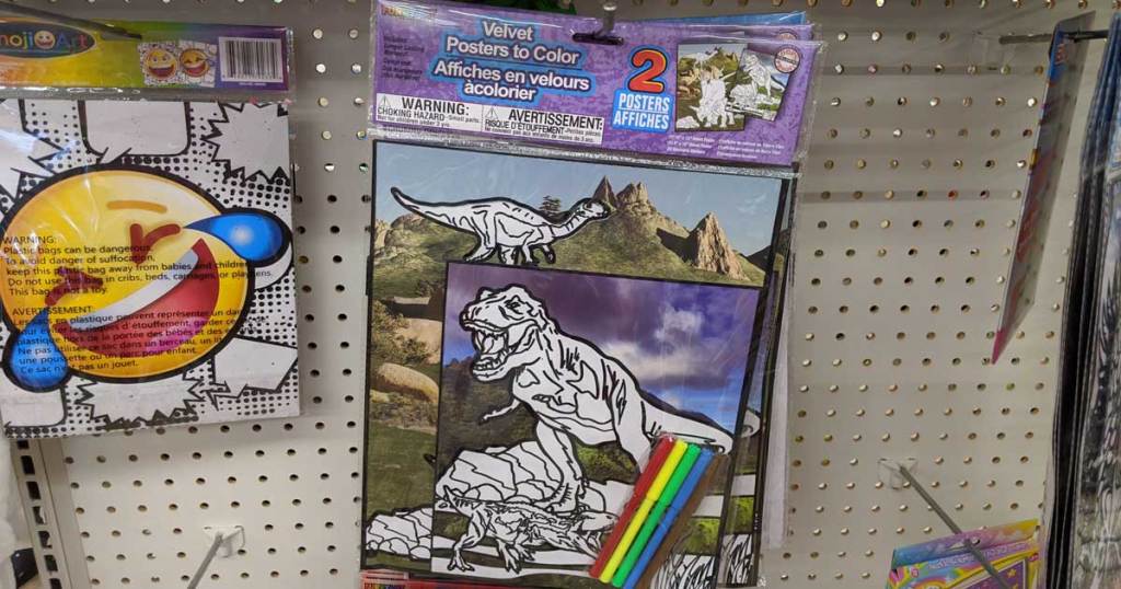 dollar tree velvet coloring poster 2 pack on display in store