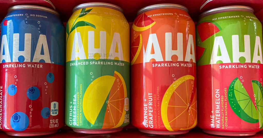 4 cans of AHA Sparkling Water 