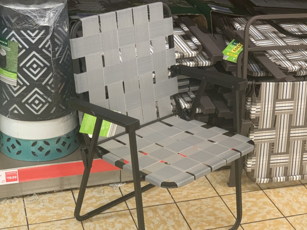 Folding garden chair on store floor