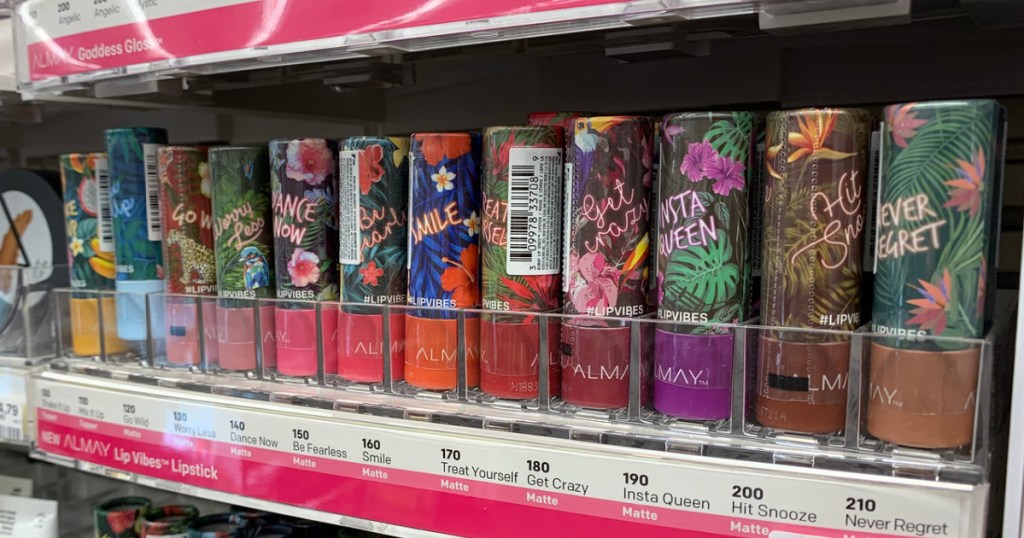 Almay Vibes Lipstick display on a store shelf