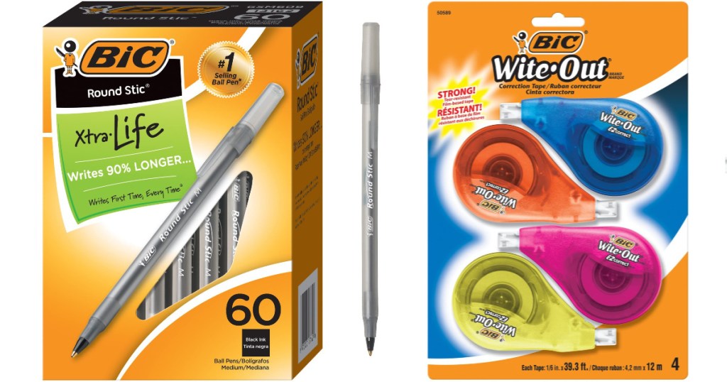 Bic Pens and 4-count package of bic wite-out