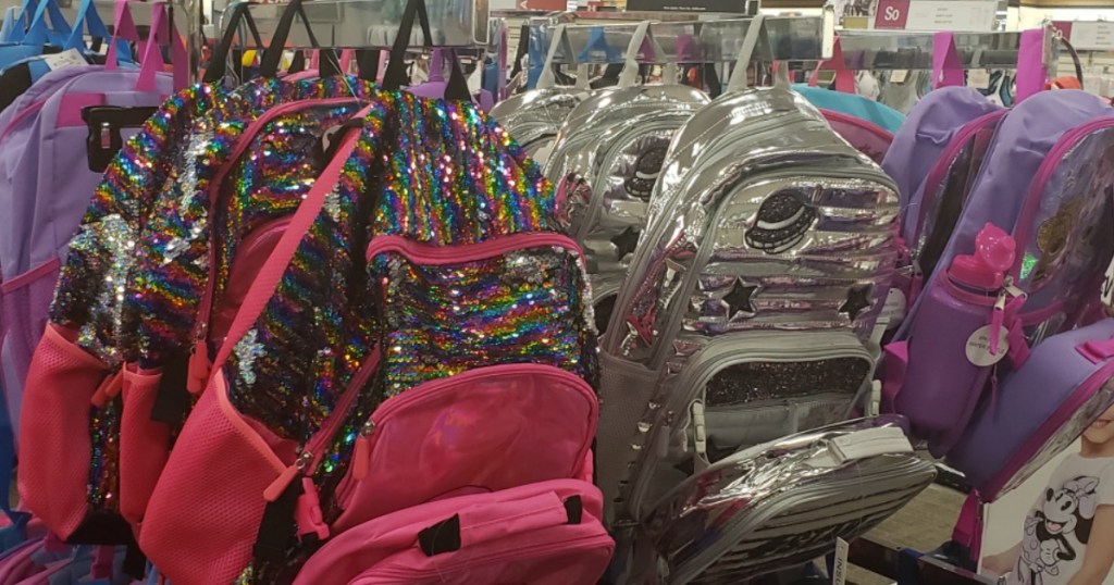 row of backpacks on display at Kohl's