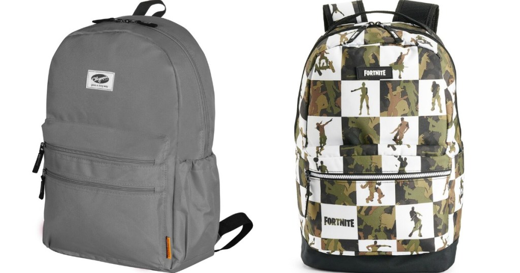 grey backpack and fortnite backpack