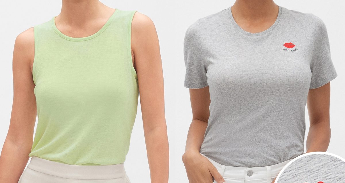 woman in light green tank and woman in grey graphic tee