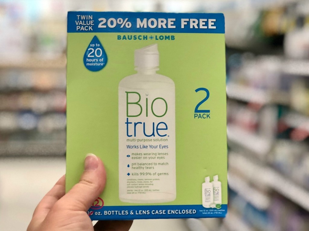 Bausch + Lomb solution 2-pack in package in hand in-store