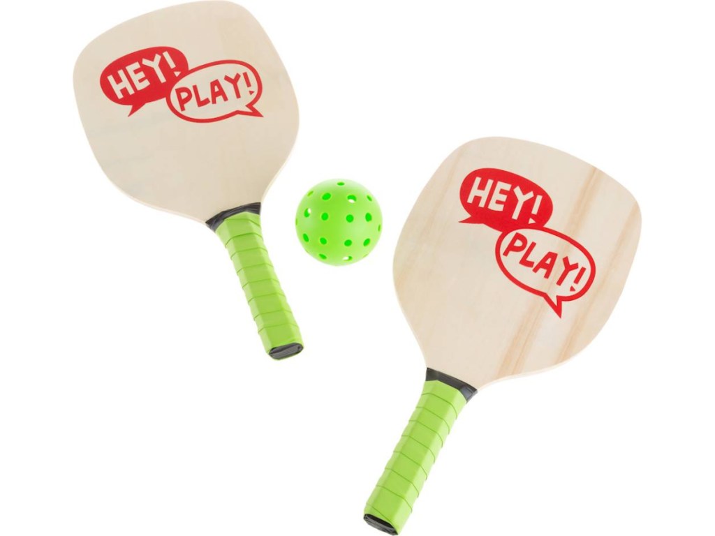 hey play paddle ball set two paddles one ball
