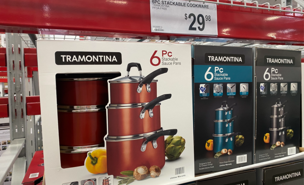 tramontina cookware set in boxes at store red and teal